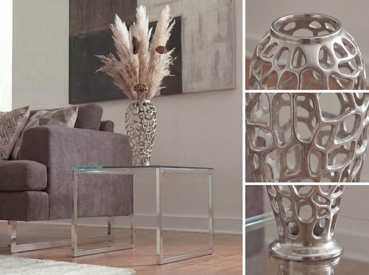 Dekovase 45 cm i Sølv Aluminium – Moderne Stor Metalvase til Tørrede Blomster