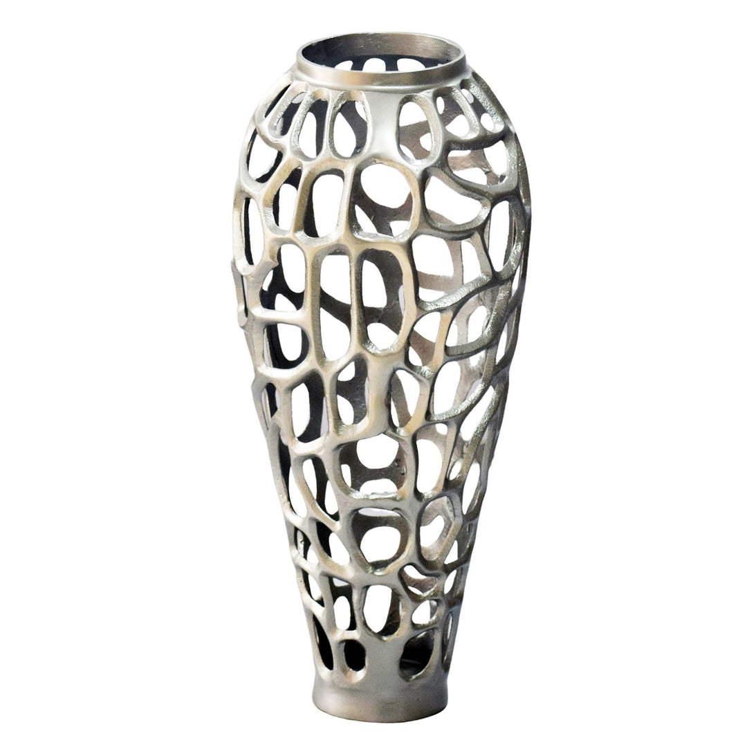 Dekovase 45 cm i Sølv Aluminium – Moderne Stor Metalvase til Tørrede Blomster