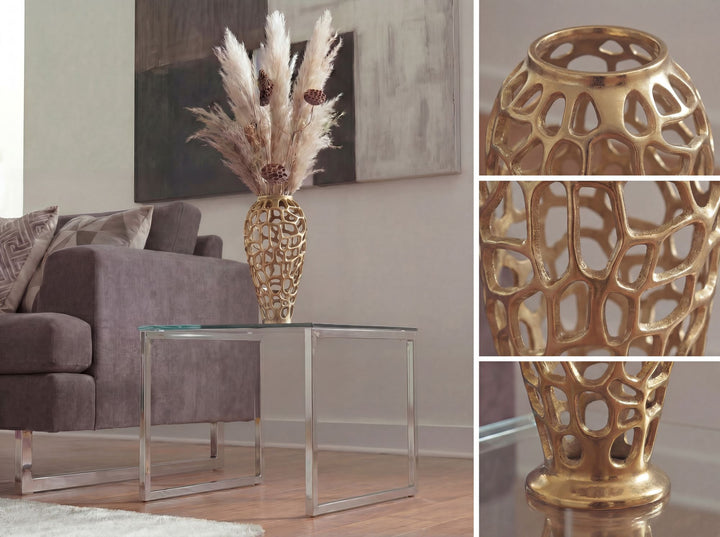 Dekovase 45 cm i Guld Aluminium – Moderne Stor Metalvase til Tørrede Blomster