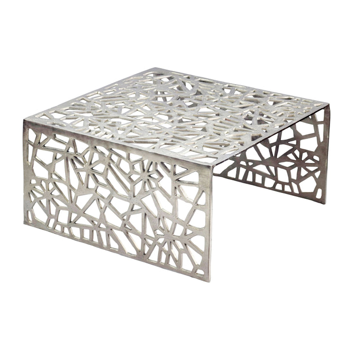 Sofabord aluminium sølvfarvet 60cm firkantet sofabord metal - stuebord aluminium moderne med mønster,  håndlavet