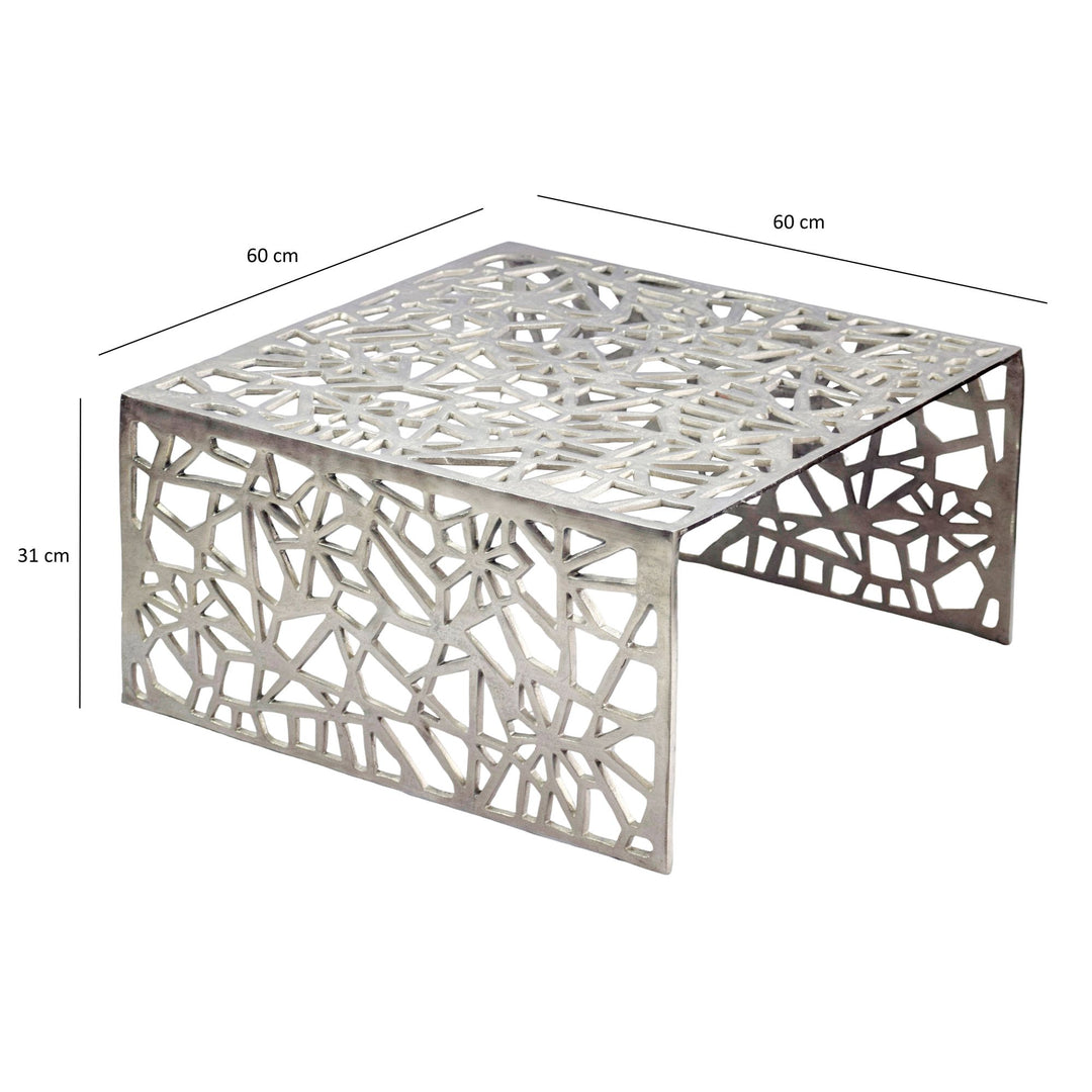Sofabord aluminium sølvfarvet 60cm firkantet sofabord metal - stuebord aluminium moderne med mønster,  håndlavet