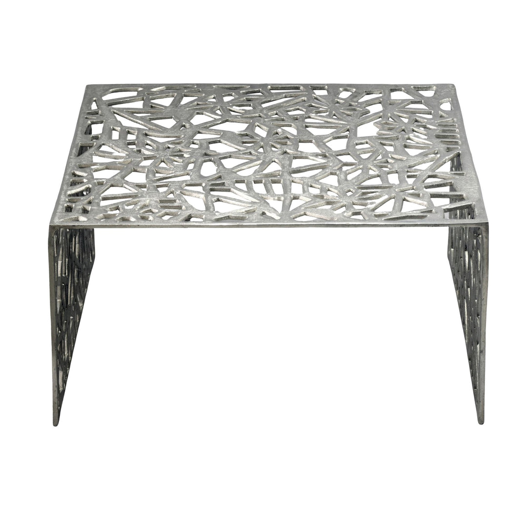 Sofabord aluminium sølvfarvet 60cm firkantet sofabord metal - stuebord aluminium moderne med mønster,  håndlavet