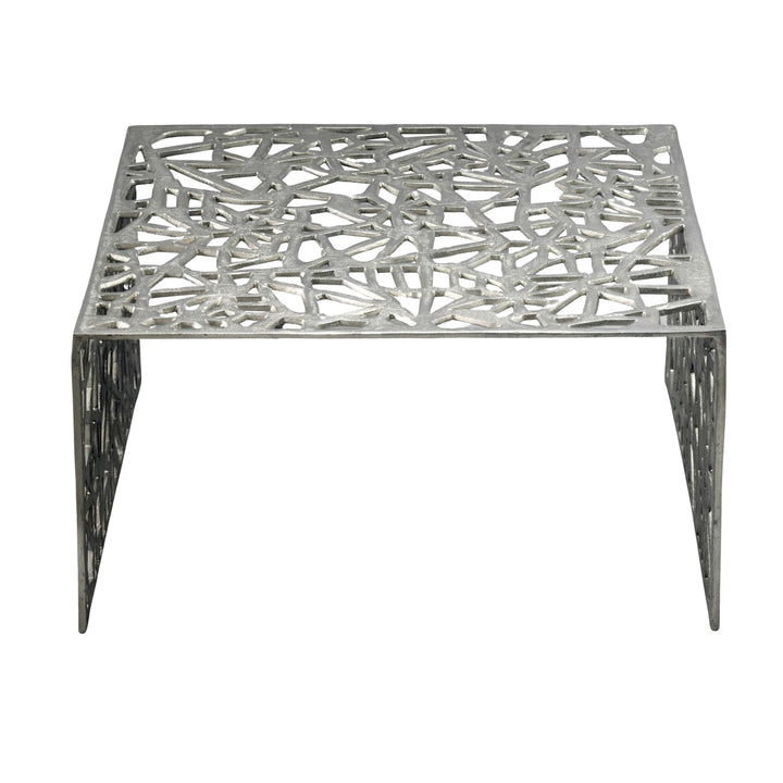 Sofabord aluminium sølvfarvet 60cm firkantet sofabord metal - stuebord aluminium moderne med mønster,  håndlavet