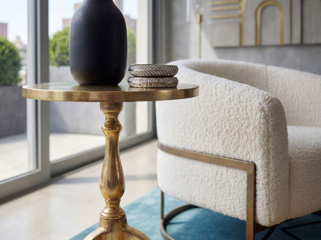 Rundt Sidebord 35 cm i Guld Aluminium – Moderne Designbord