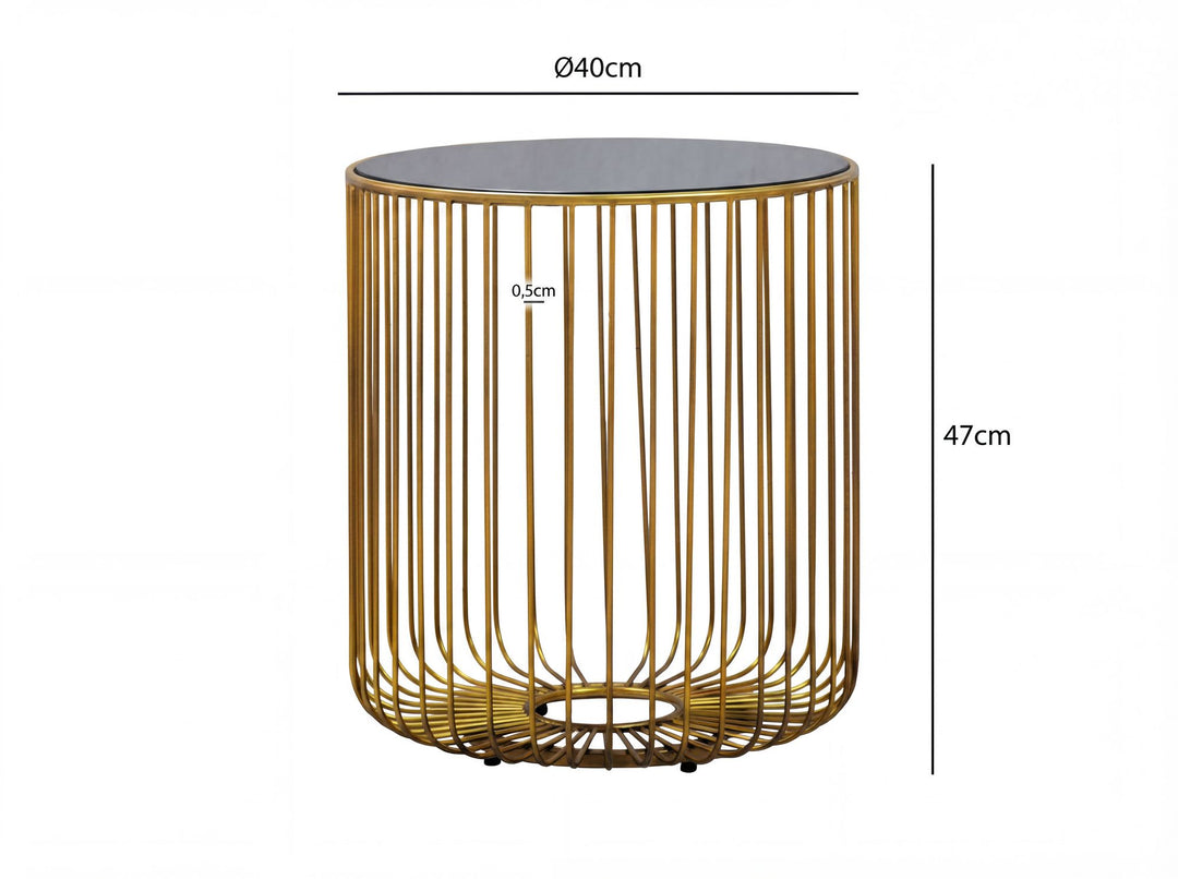 Rundt Sidebord 40 cm i Guld Metal med Glasplade – Moderne Designbord med Gitterstel