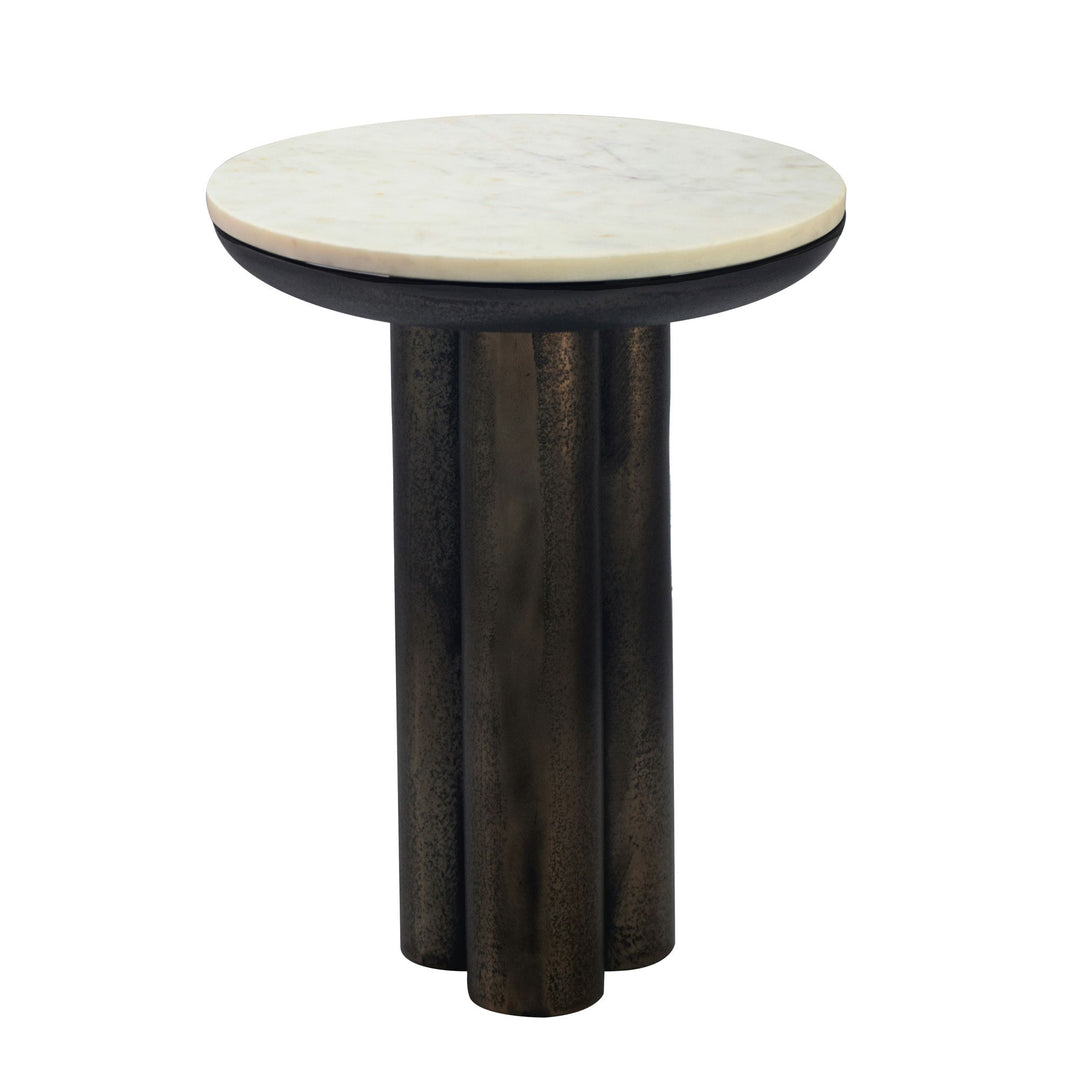 Rundt Sidebord 36 cm i Aluminium med Hvid Marmorbordplade – Moderne Designbord
