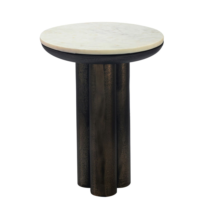 Rundt Sidebord 36 cm i Aluminium med Hvid Marmorbordplade – Moderne Designbord