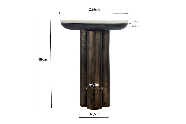 Rundt Sidebord 36 cm i Aluminium med Hvid Marmorbordplade – Moderne Designbord