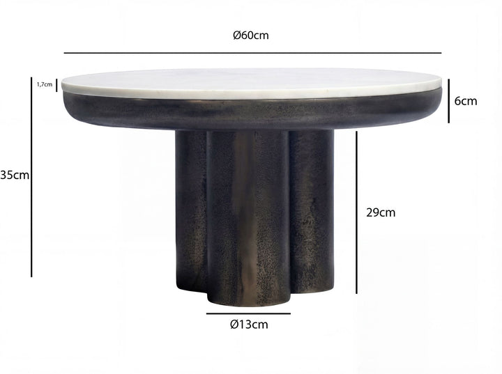 Rundt Sofabord 60 cm i Aluminium med Hvid Marmorbordplade – Moderne Designbord