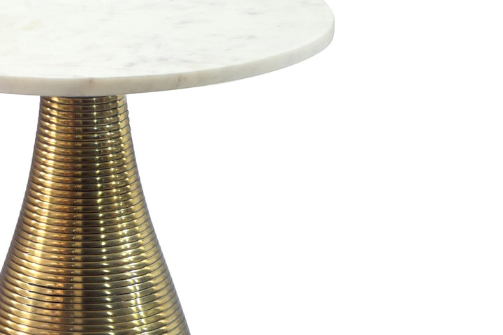 Rundt sidebord 40 cm guld med massiv marmorplade hvid - Natursten sofabord forlængerbord,  håndlavet
