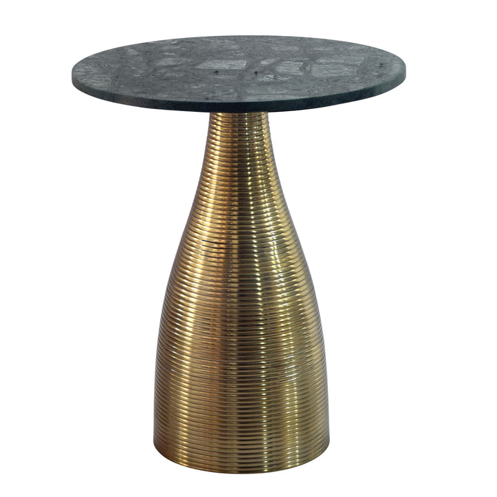 Rundt sidebord 40 cm guld med massiv marmorplade grøn - Sofabord natursten sidebord,  håndlavet