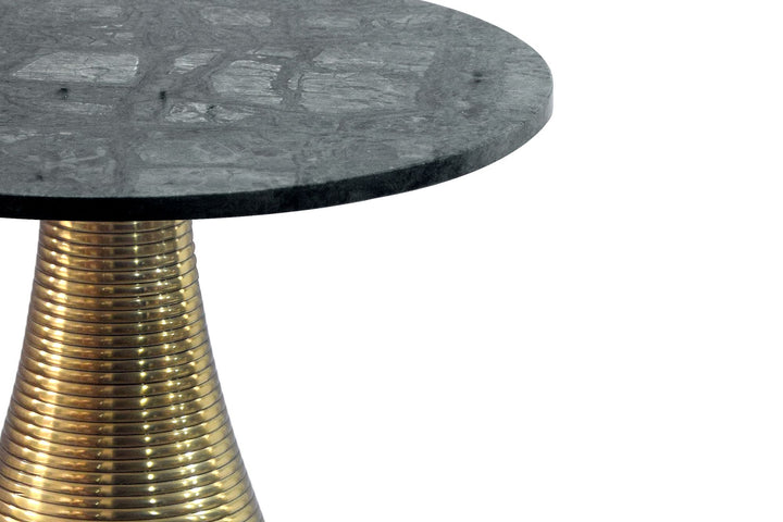 Rundt sidebord 40 cm guld med massiv marmorplade grøn - Sofabord natursten sidebord,  håndlavet