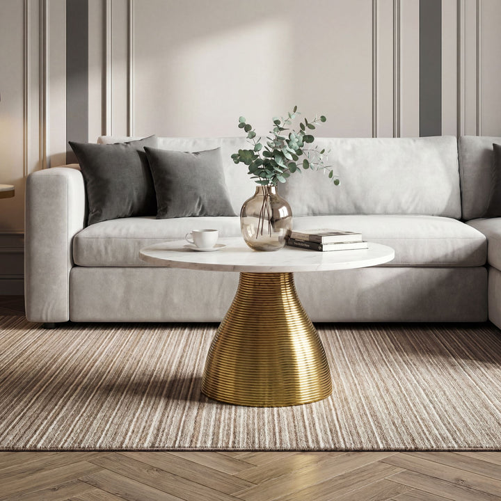 Rundt Sofabord 60 cm i Guld Aluminium med Hvid Marmorbordplade – Moderne Designbord