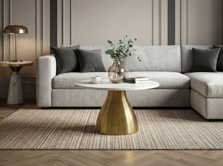 Rundt Sofabord 60 cm i Guld Aluminium med Hvid Marmorbordplade – Moderne Designbord