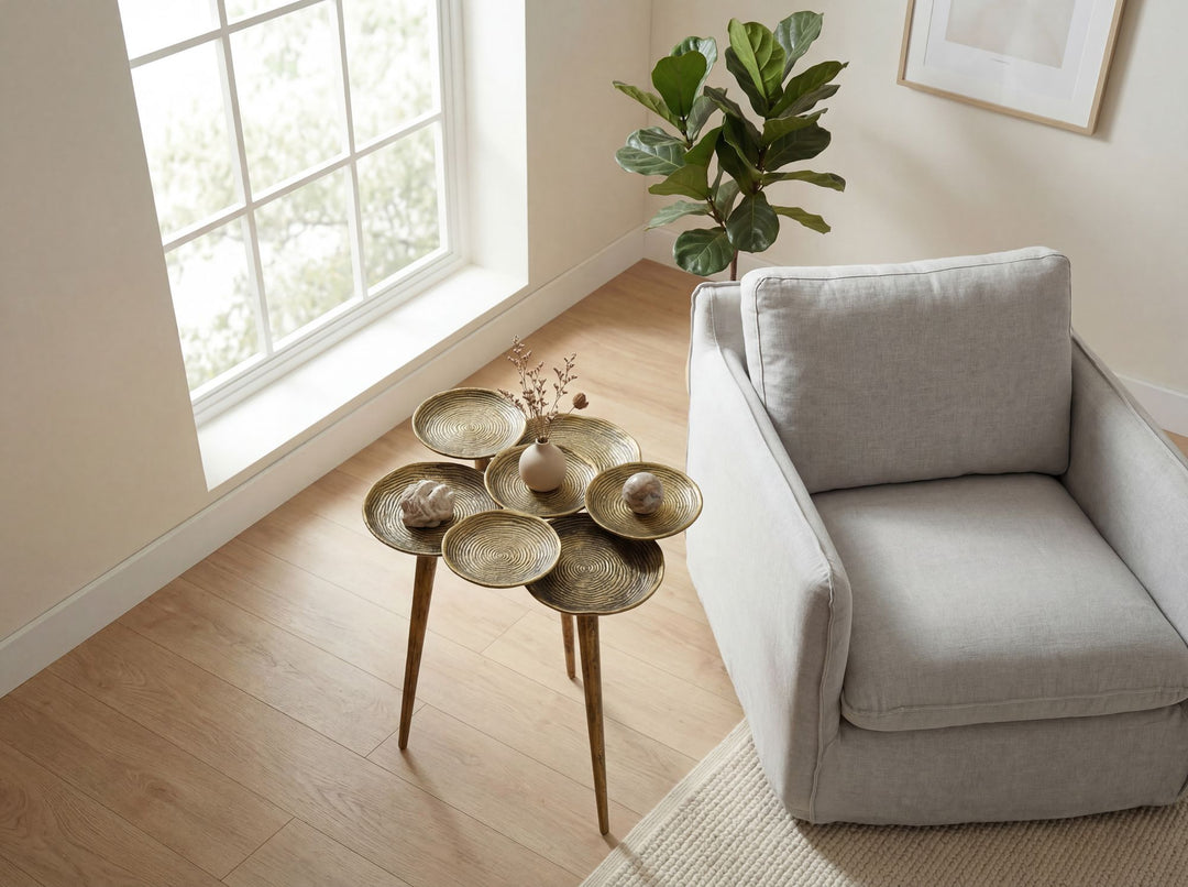 Rundt Sidebord 46 cm i Guld Aluminium – Moderne Designbord