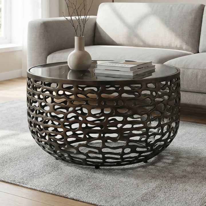 Rundt Sofabord 60 cm i Sort Aluminium med Glasplade – Moderne Designbord
