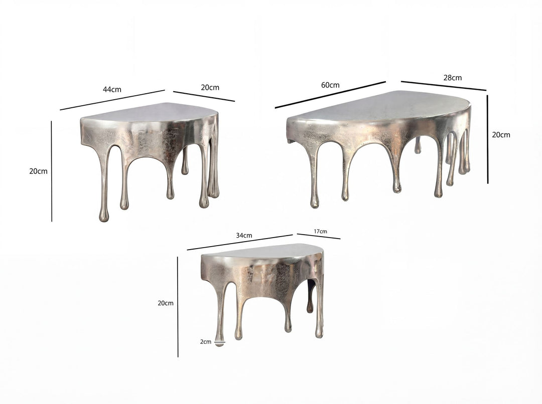 Sæt med 3 væghylder i aluminium - Sølvfarvet - Dråbedesign - Håndlavet