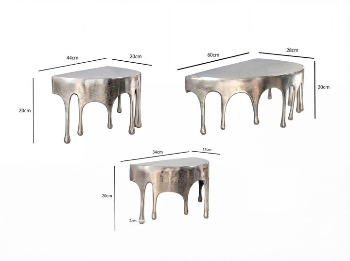Sæt med 3 væghylder i aluminium - Sølvfarvet - Dråbedesign - Håndlavet