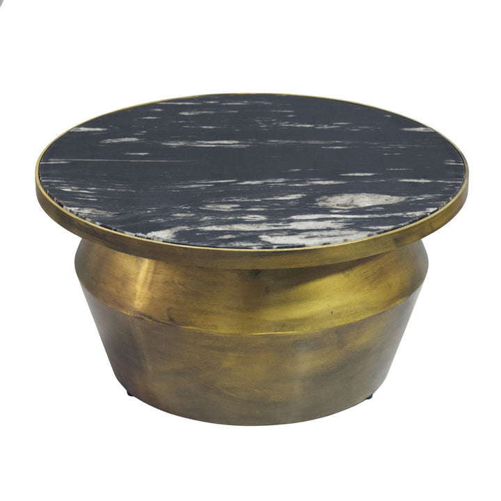 Sofabord 60 cm med sort marmorbordplade – rundt sofabord i aluminium – moderne designbord og loungebord – elegant håndlavet sidebord til stuen