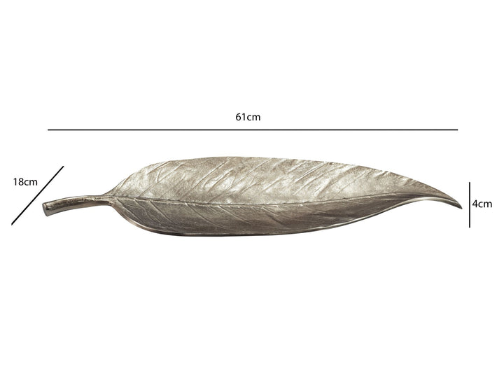 Dekorationsskål i aluminium - Bladdesign - 61 cm - Sølvfarvet - Håndlavet