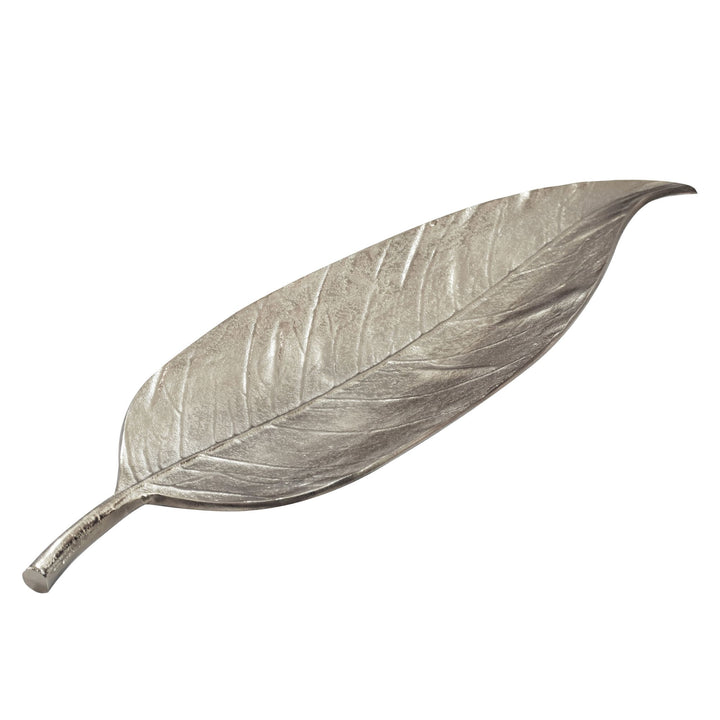 Dekorationsskål i aluminium - Bladdesign - 61 cm - Sølvfarvet - Håndlavet