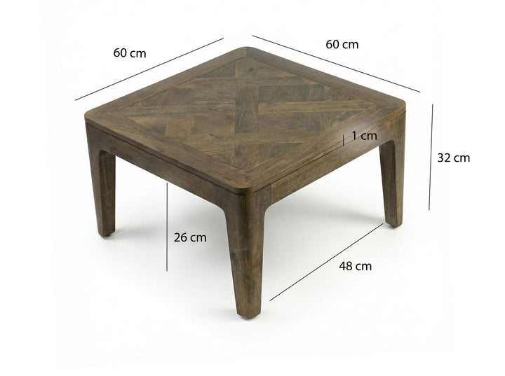 Kvadratisk sofabord i massivt mangotræ - 60 x 60 cm - Valnød finish