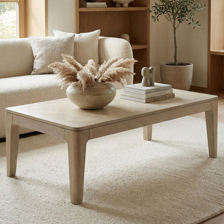 Sofabord 120 x 60 cm, massivt mangotræ, hvidvasket, håndlavet