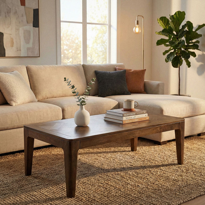 Sofabord 120 x 60 cm massivt mangotræ med valnøddefinish, håndlavet