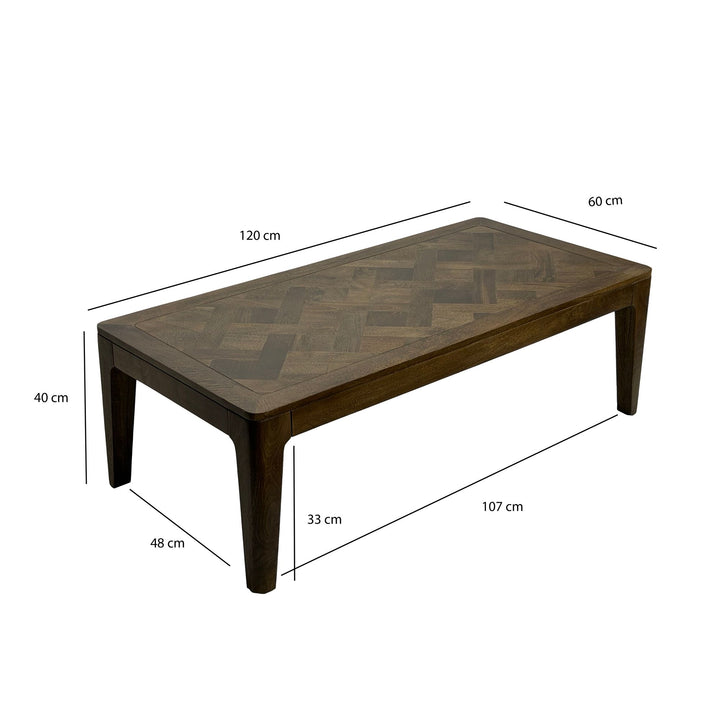 Sofabord 120 x 60 cm massivt mangotræ med valnøddefinish, håndlavet