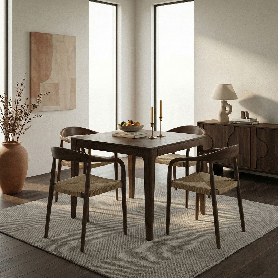 Massivt træ spisebord 80x80 cm valnød finish - firkantet træ spisebord - moderne køkkenbord til 4 personer, håndlavet