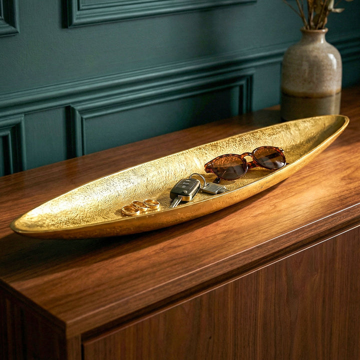 Dekorationsskål i aluminium - 80 cm - Guldfarvet - Håndlavet
