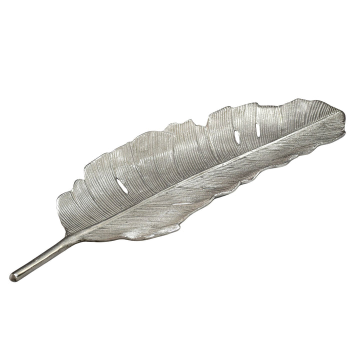Dekorationsskål i aluminium - Bladdesign - 80 cm -  Sølvfarvet - Håndlavet