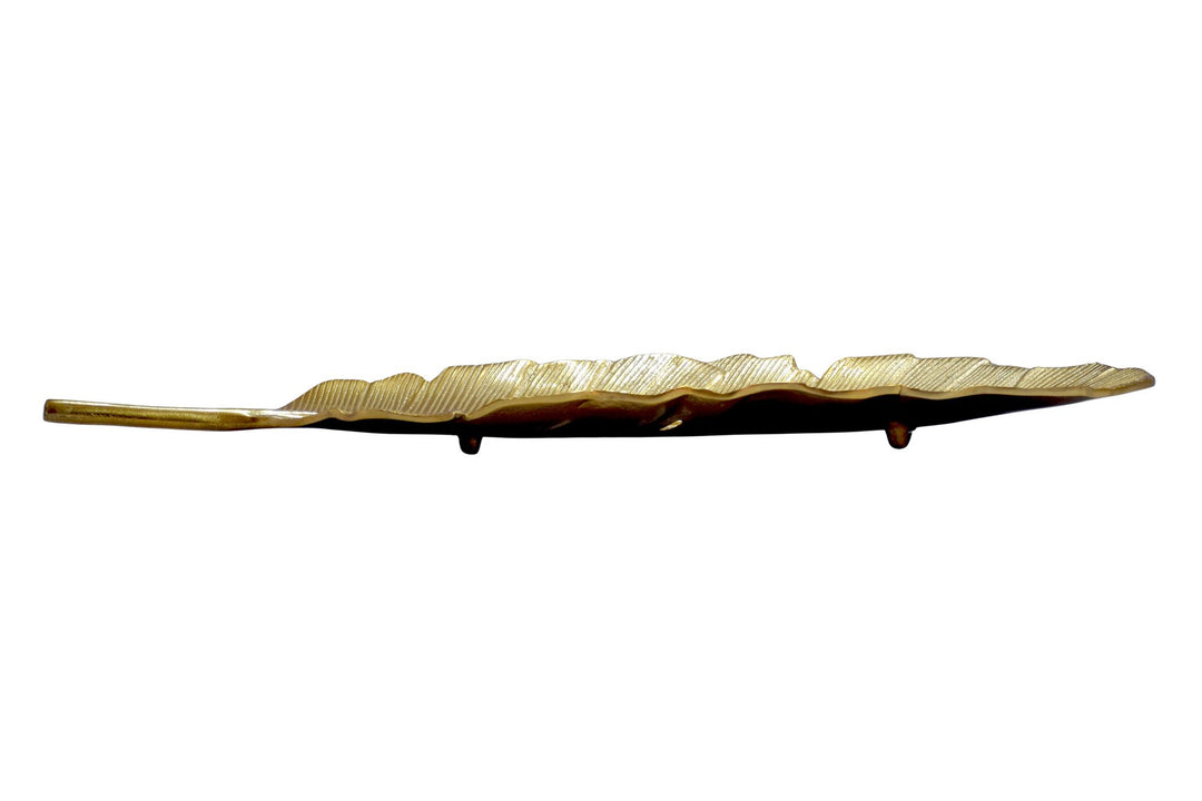 Dekorationsskål i aluminium - Bladdesign - 80 cm - Guldfarvet - Håndlavet