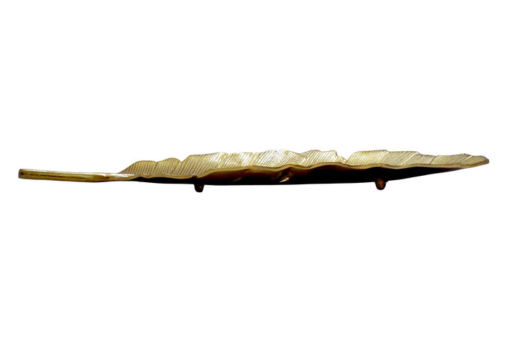 Dekorationsskål i aluminium - Bladdesign - 80 cm - Guldfarvet - Håndlavet