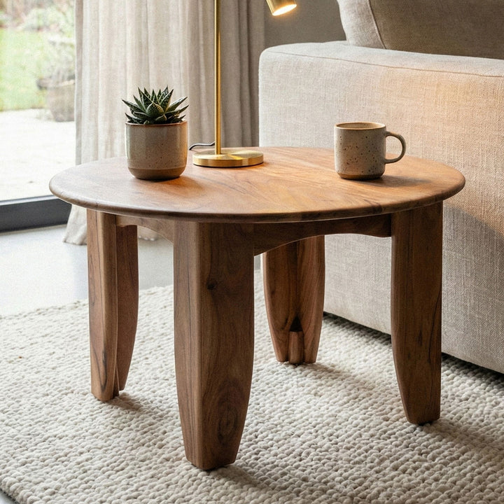 Rundt sofabord 60 cm stuebord akacie massivt træ - sofabord træ moderne - design loungebord, håndlavet