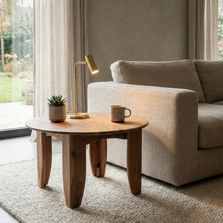 Rundt sofabord 60 cm stuebord akacie massivt træ - sofabord træ moderne - design loungebord, håndlavet