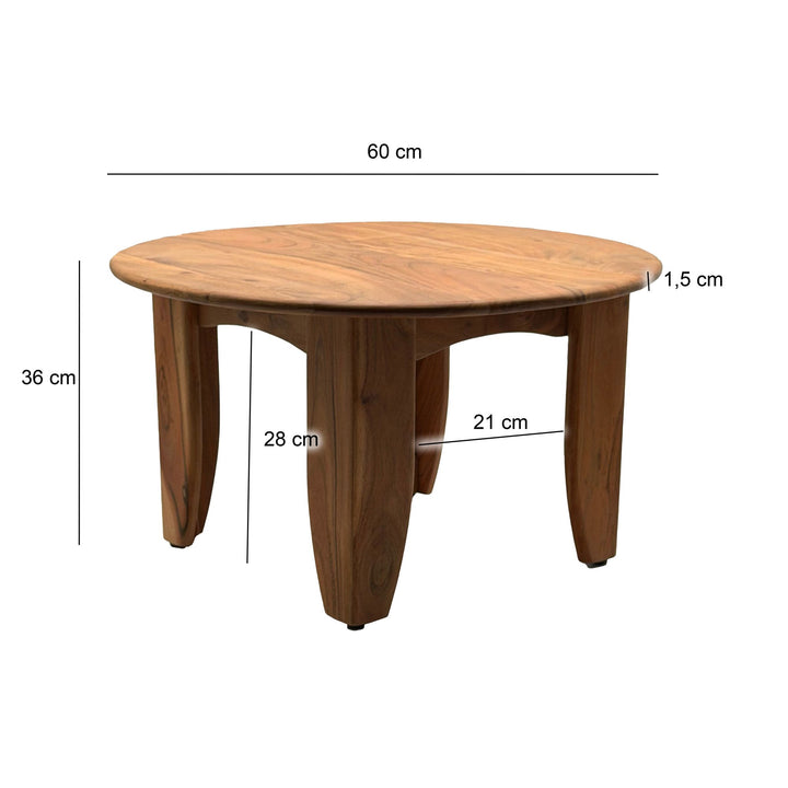 Rundt sofabord 60 cm stuebord akacie massivt træ - sofabord træ moderne - design loungebord, håndlavet