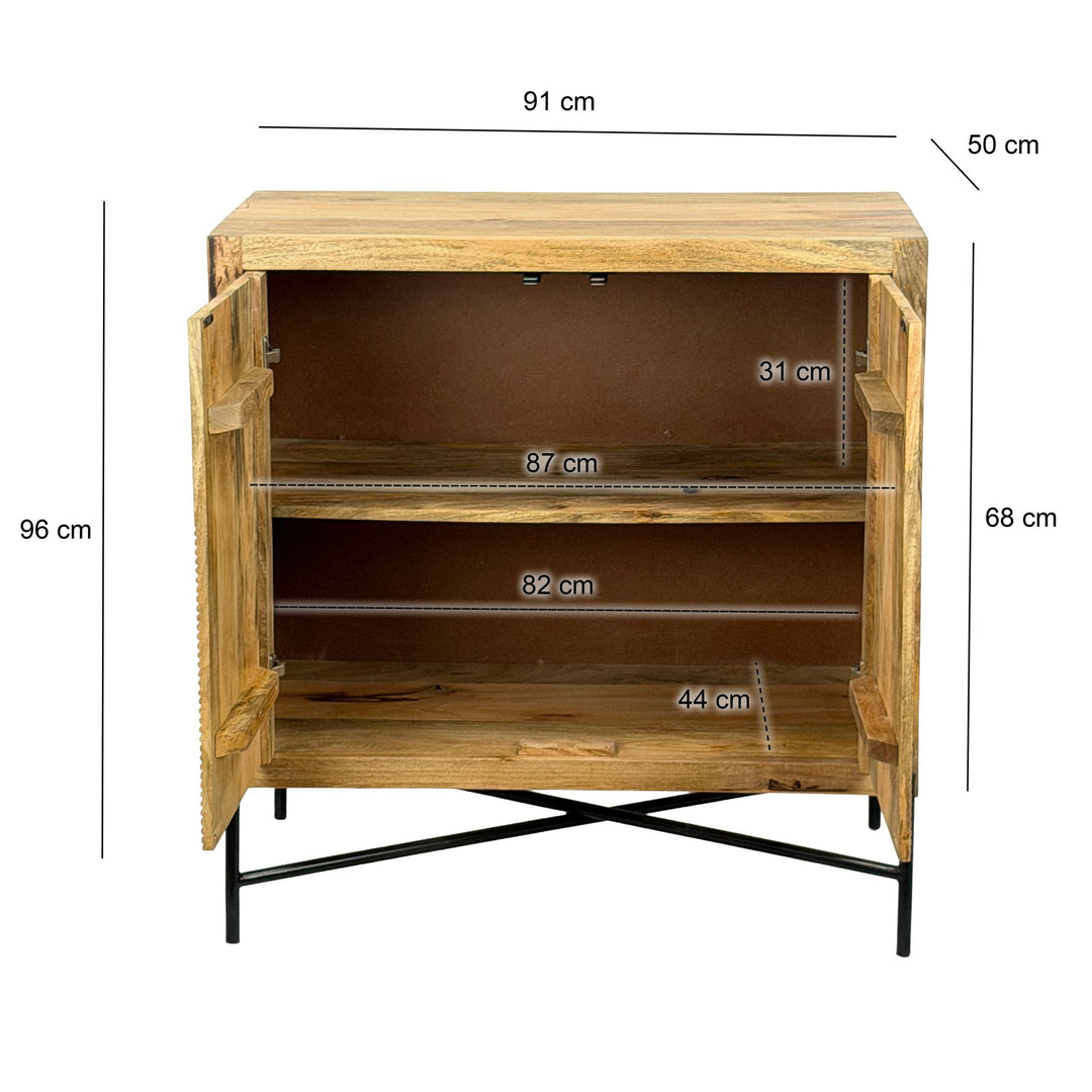 Skænk Mango Massivt Træ 91x96cm - Kommode med 2 Låger - Stueskab med Metalben, håndlavet