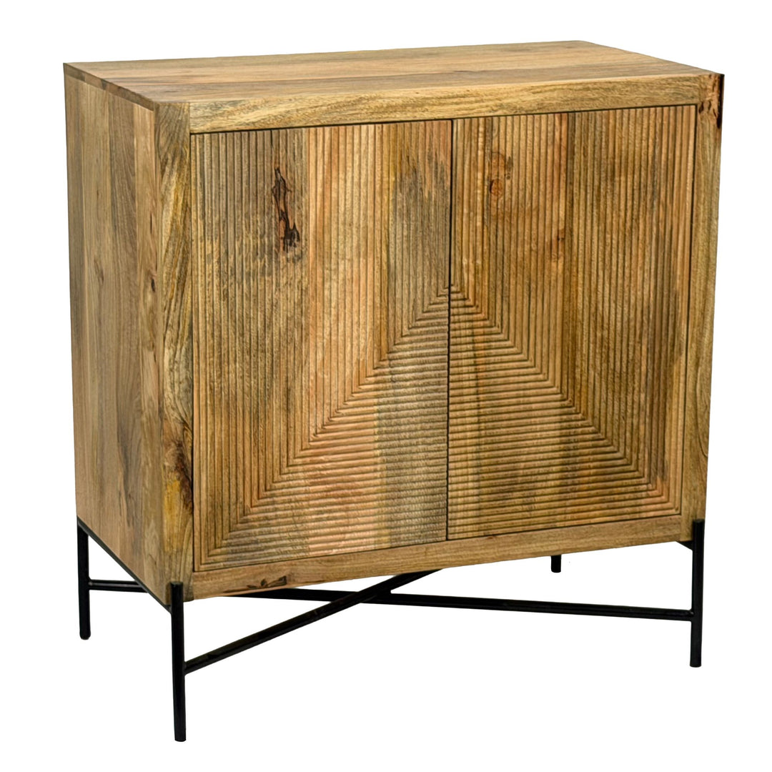 Skænk Mango Massivt Træ 91x96cm - Kommode med 2 Låger - Stueskab med Metalben, håndlavet
