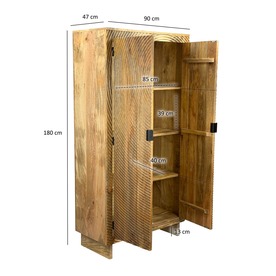 Håndlavet skab i massivt træ, natur-inspireret design, 180cm - højt stueskab - landligt multifunktionelt skab