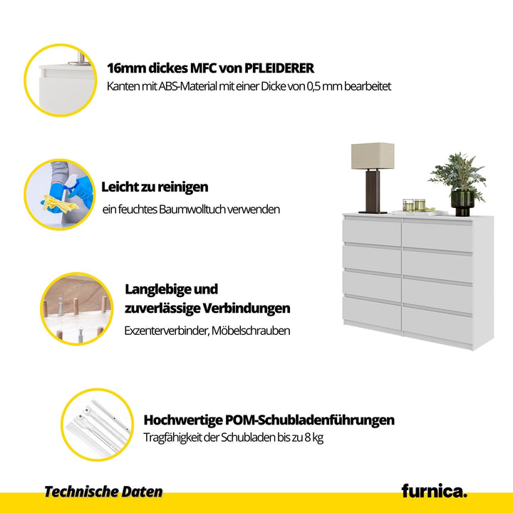 GABRIEL – kommode med 8 skuffer – antracitgrå / Wotan eg – H92 cm B120 cm D33 cm