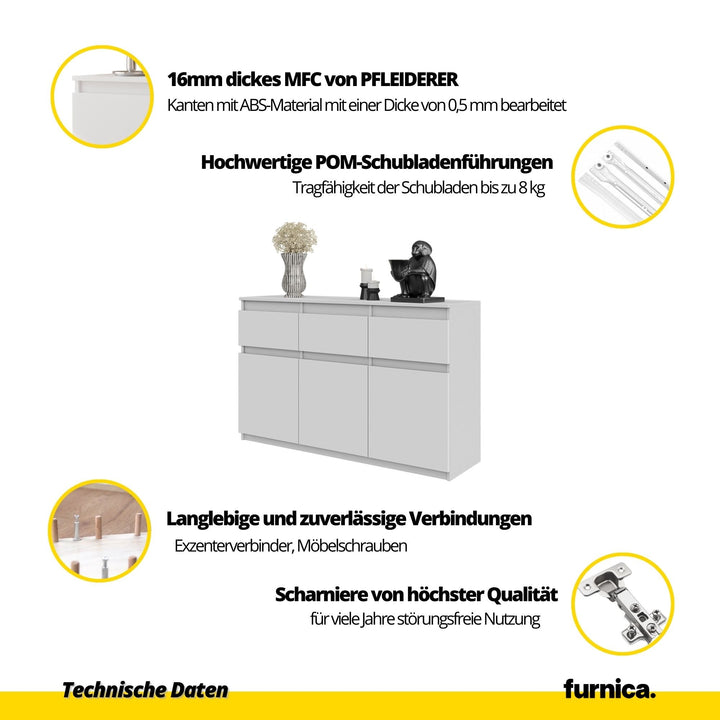 NOAH - Kommode med 3 skuffer - naturfarvet / højglans hvid H75cm B120cm D35cm