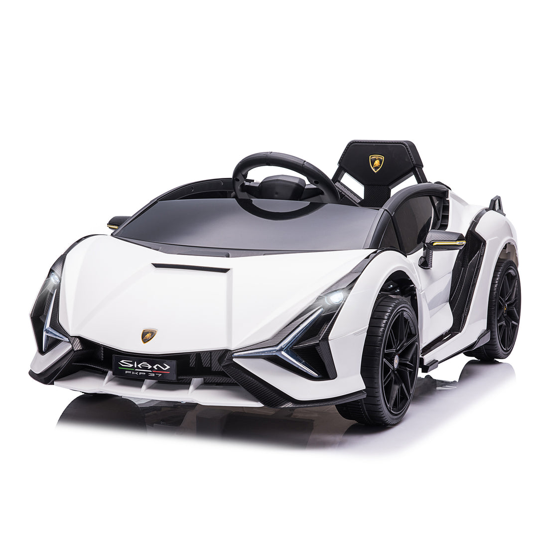 Børnebil 12V 2 køretilstande Lamborghini SIAN SUV legetøjsbil elbil med fjernbetjening musik (MP3/USB) lys 37-60 måneder metalhvid 108 x 62 x 40 cm
