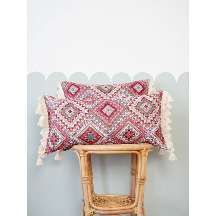 "Pink boho style" dekorativ pude med frynser