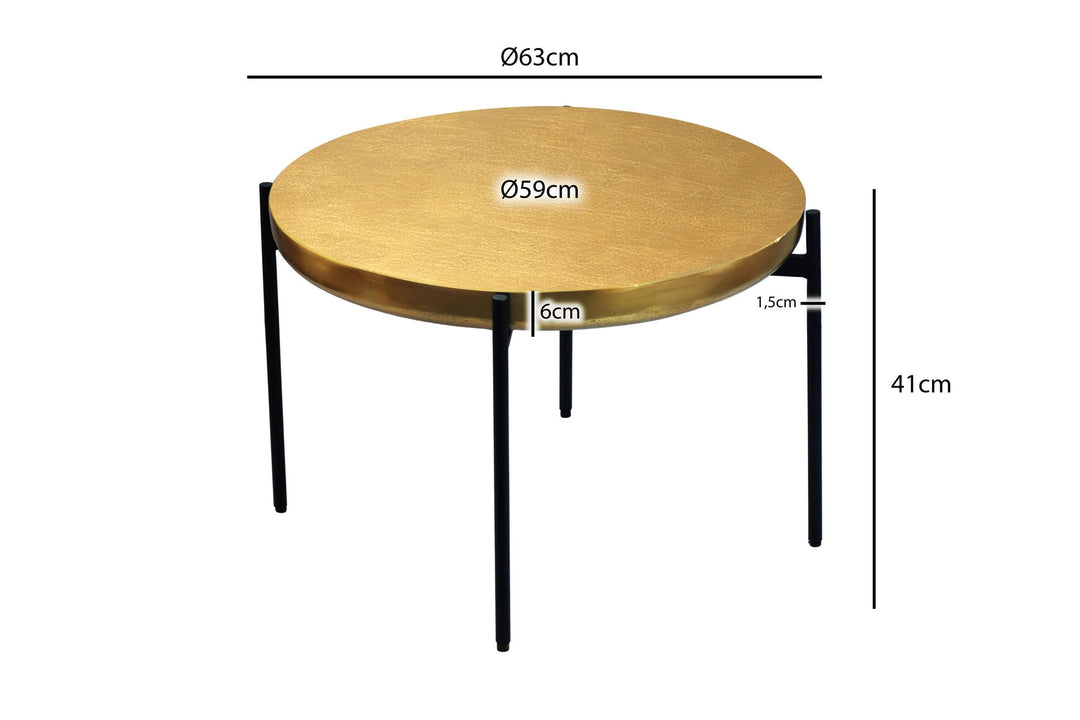 Rundt sofabord i aluminium - Ø63 cm - Guld - Håndlavet