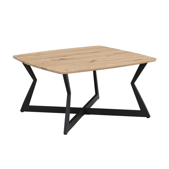 Kvadratisk sofabord i egetræslook - 75 x 75 cm - Sort metalstel