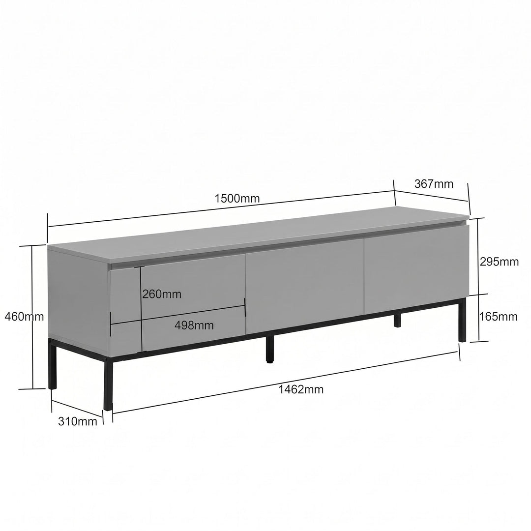 TV-bord i grå med 3 skuffer - 150 cm - Grebsfrit design