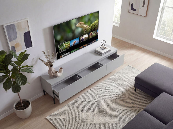 TV-bord i grå med 3 skuffer - 150 cm - Grebsfrit design