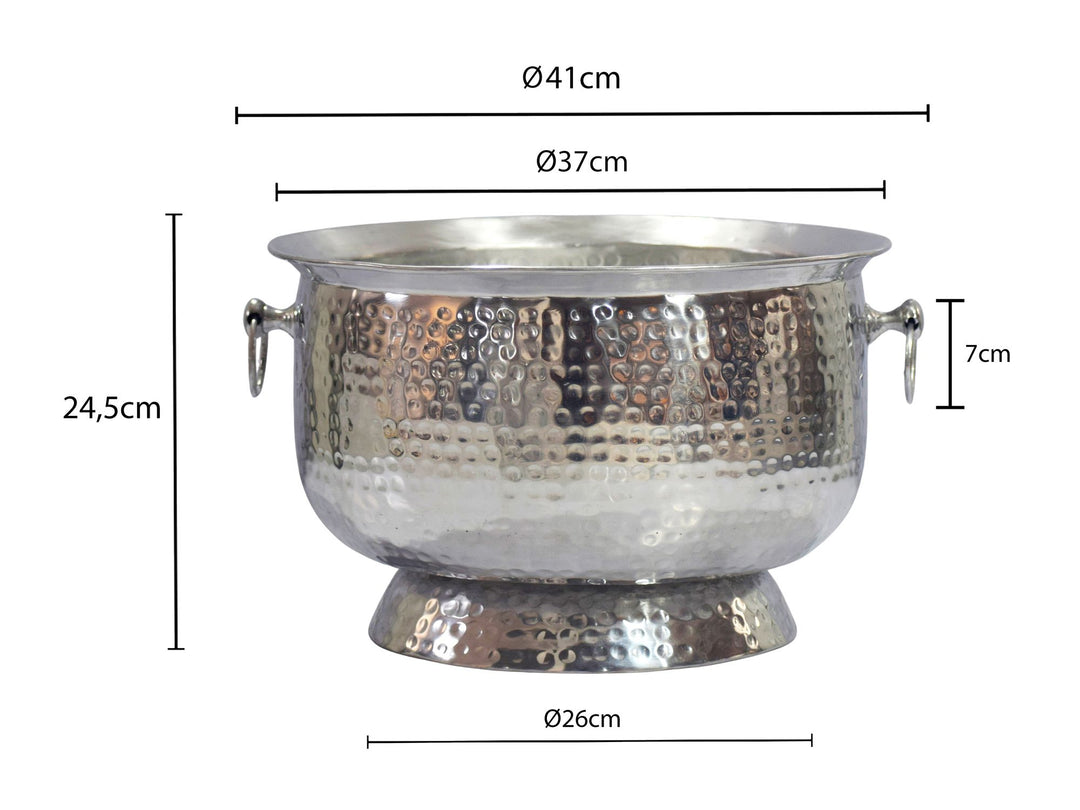 Champagnekøler med hamret finish – XXL flaske- og champagnekøler 37 cm til op til 6 flasker champagne, vin, mousserende vin eller øl – sølvfarvet drikkekøler og isspand – håndlavet