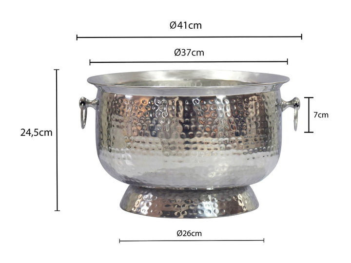Champagnekøler med hamret finish – XXL flaske- og champagnekøler 37 cm til op til 6 flasker champagne, vin, mousserende vin eller øl – sølvfarvet drikkekøler og isspand – håndlavet